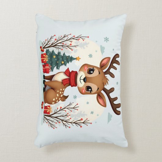 Cute Kerst Reindeer Scène Besneeuwd Bos Accent Kussen (Voorkant(Verticaal))