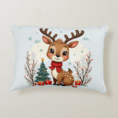 Cute Kerst Reindeer Scène Besneeuwd Bos Accent Kussen (Achterkant)