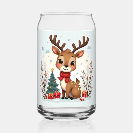 Cute Kerst Reindeer Scene Besneeuwd Bos Blikvorm Glas (Voorkant)