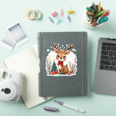 Cute Kerst Reindeer Scene Besneeuwd Bos Sticker (iPad Cover)