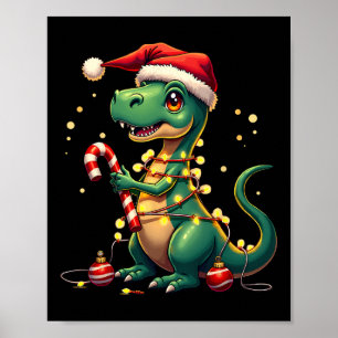 Cute Kerst T-rex Shirt Dinosaur Lichten En Kan Poster
