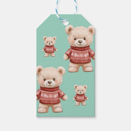 Cute kerst Teddy Bear Cadeaulabel (Voorkant)