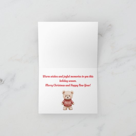 Cute kerst Teddy Bear Feestdagen Kaart (Binnen)