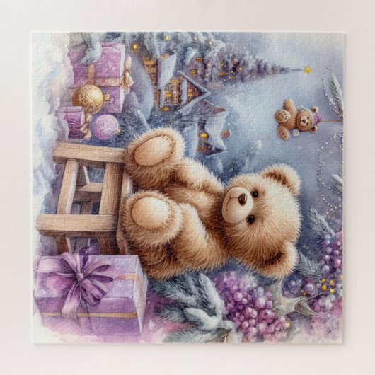 Cute kerst Teddy Bear Legpuzzel (Horizontaal)
