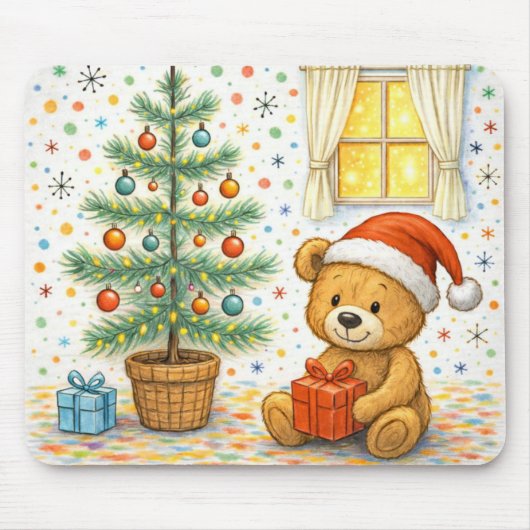 Cute Kerst Teddybeer Boom Muismat (Voorkant)