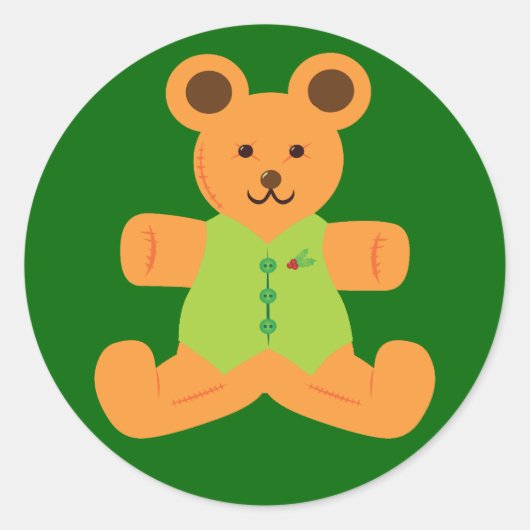 Cute kerst Teddybeer Ronde Sticker (Voorkant)