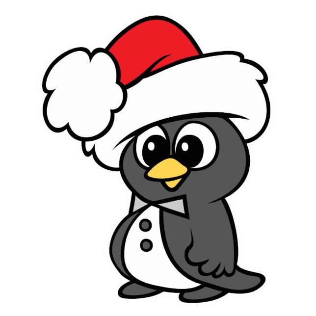 Cute kerst Tuxedo Penguin Staand Fotobeeldje (Voorkant)