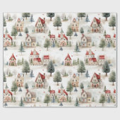 Cute kerst Village Cadeaupapier (Vlak)