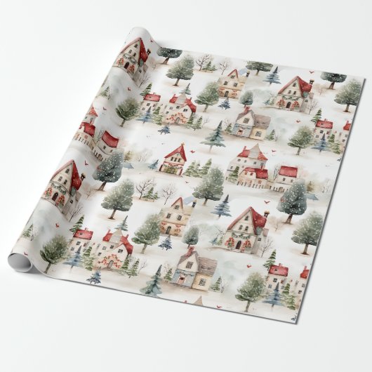 Cute kerst Village Cadeaupapier (Uitgerold)