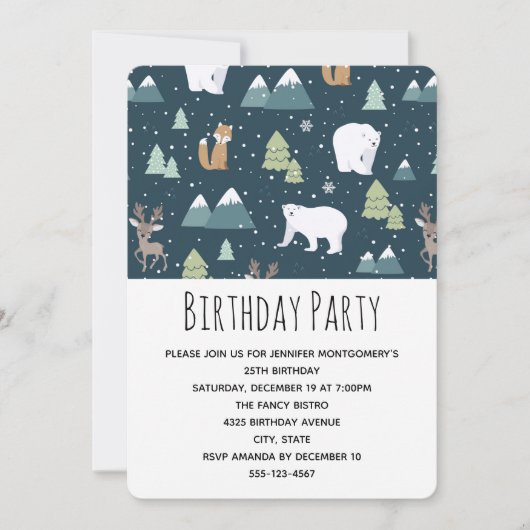 Cute Kerst Winter Dieren Patroon Feestje Kaart (Voorkant)