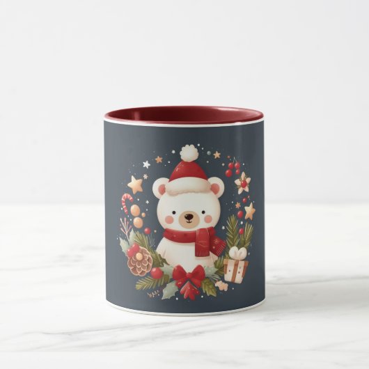 Cute Kerst-/Winterbeer in krans Mok (Midden)