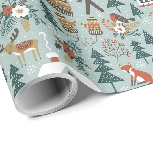 Cute kerst Woodland Animals Cadeaupapier (Rol Hoek)