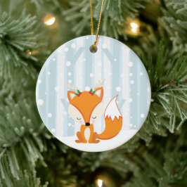 Cute kerst Woodland Fox Keramisch Ornament