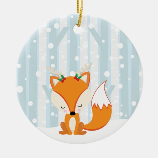 Cute kerst Woodland Fox Keramisch Ornament (Voorkant)