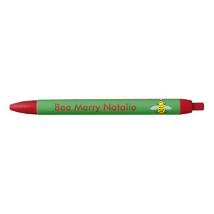 Cute Kerstbee en Poinsettia Flowers Custom Blauwe Inkt Pen