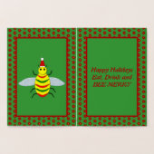 Cute Kerstbee en Poinsettia Flowers Custom Folie Kaarten (Binnen)