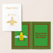 Cute Kerstbee en Poinsettia Flowers Custom Folie Kaarten (Display)