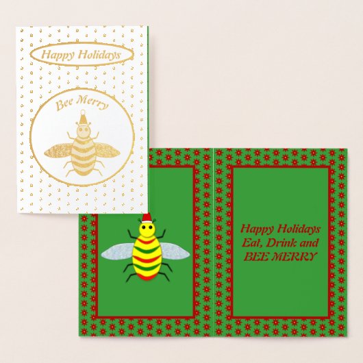 Cute Kerstbee en Poinsettia Flowers Custom Folie Kaarten (Display)