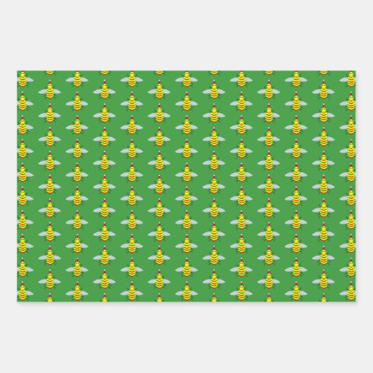 Cute Kerstbee en Poinsettia Flowers Custom Inpakpapier Vel (Voorkant 3)