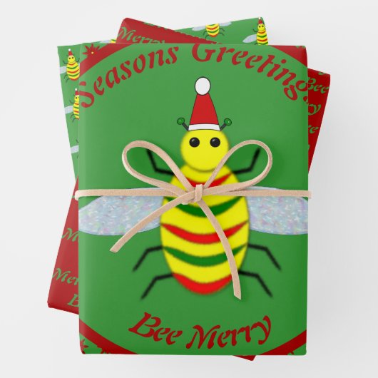 Cute Kerstbee en Poinsettia Flowers Custom Inpakpapier Vel (In situ)