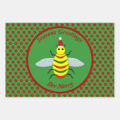 Cute Kerstbee en Poinsettia Flowers Custom Inpakpapier Vel (Voorkant)