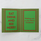 Cute Kerstbee en Poinsettia Flowers Custom Kaart (Binnen)