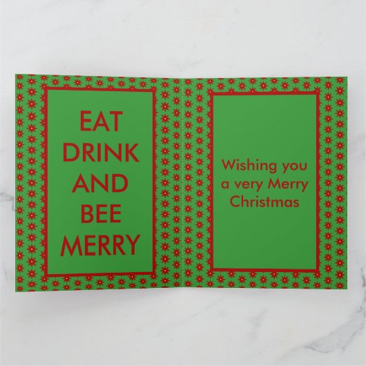 Cute Kerstbee en Poinsettia Flowers Custom Kaart (Binnen)