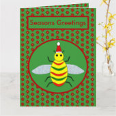 Cute Kerstbee en Poinsettia Flowers Custom Kaart (Gele Bloem)