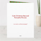 Cute Kerstbee en Poinsettia Flowers Custom Kaart (Achterkant)