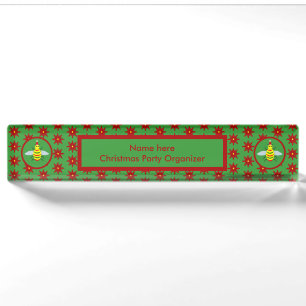 Cute Kerstbee en Poinsettia Flowers Custom Naambordje