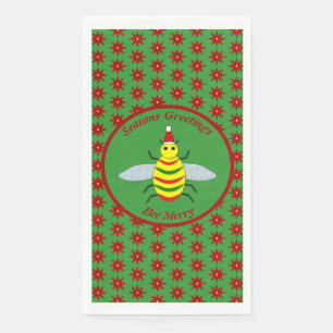 Cute Kerstbee en Poinsettia Flowers Custom Servet
