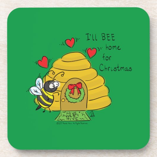 Cute Kerstbee Funny Holiday Cartoon Bier Onderzetter (Voorkant)