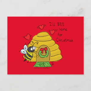 Cute Kerstbee Funny Holiday Cartoon Briefkaart