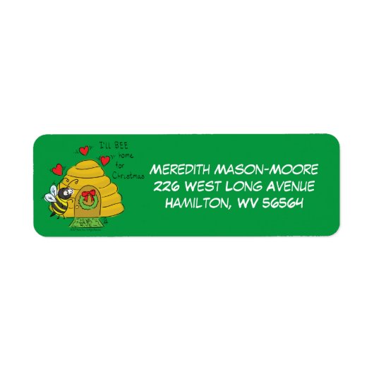 Cute Kerstbee Funny Holiday Cartoon Etiket (Voorkant)