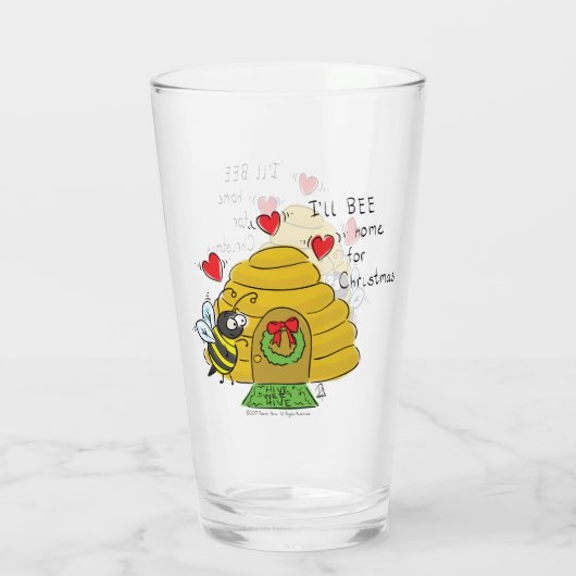 Cute Kerstbee Funny Holiday Cartoon Glas (Achterkant)