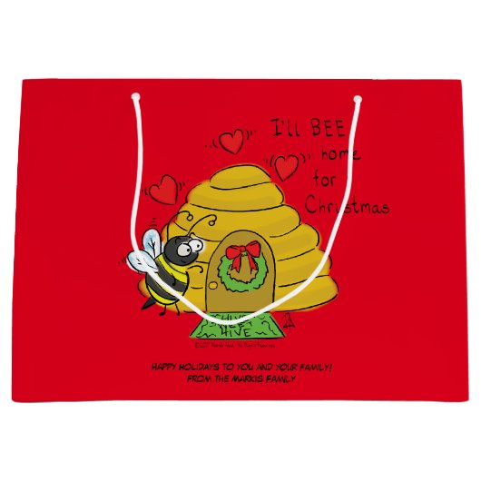 Cute Kerstbee Funny Holiday Cartoon Groot Cadeauzakje (Voorkant)