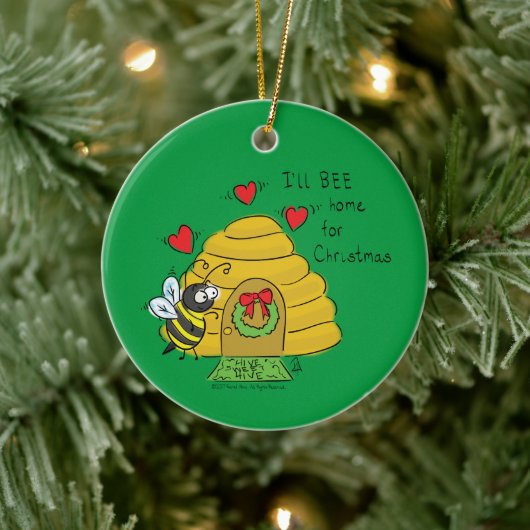 Cute Kerstbee Funny Holiday Cartoon Keramisch Ornament (Boom)