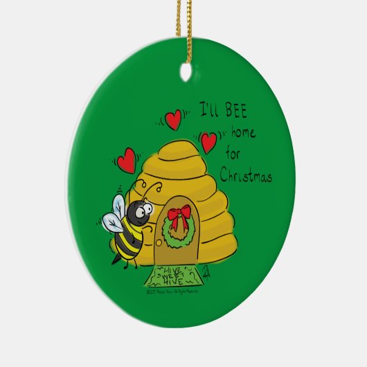 Cute Kerstbee Funny Holiday Cartoon Keramisch Ornament (Rechts)