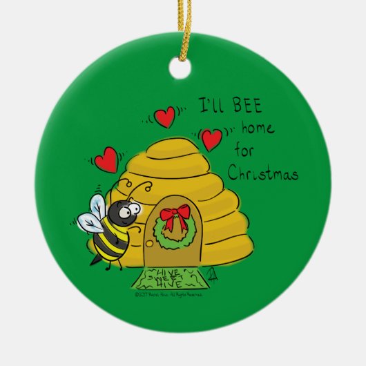 Cute Kerstbee Funny Holiday Cartoon Keramisch Ornament (Voorkant)