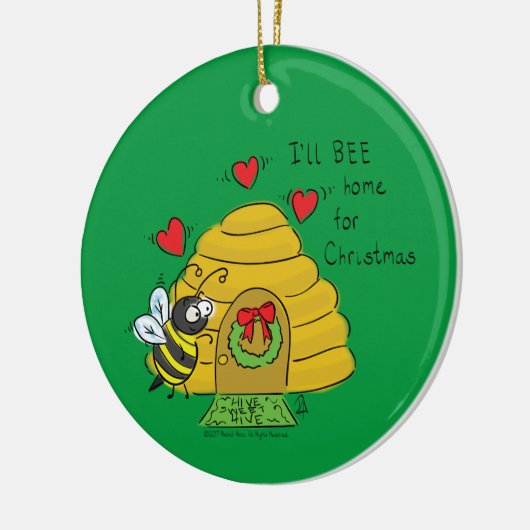 Cute Kerstbee Funny Holiday Cartoon Keramisch Ornament (Links)
