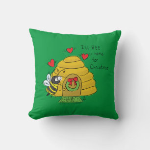 Cute Kerstbee Funny Holiday Cartoon Kussen