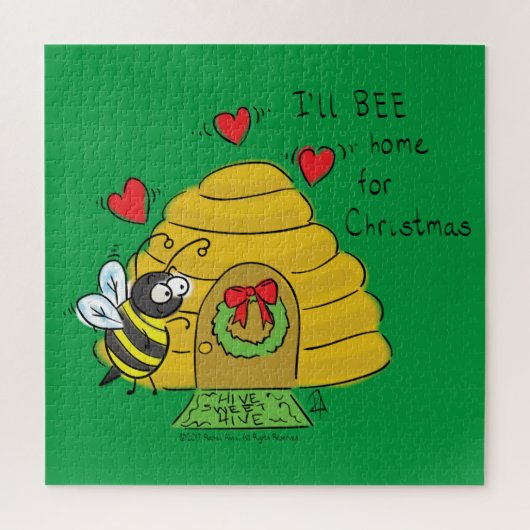 Cute Kerstbee Funny Holiday Cartoon Legpuzzel (Verticaal)