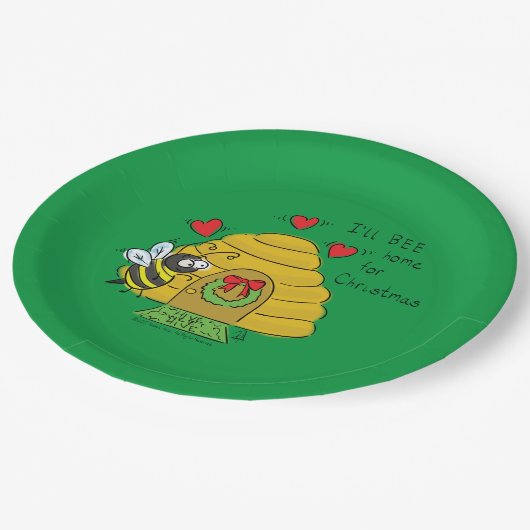 Cute Kerstbee Funny Holiday Cartoon Papieren Bordje (Gekanteld)