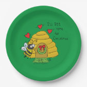 Cute Kerstbee Funny Holiday Cartoon Papieren Bordje (Voorkant)