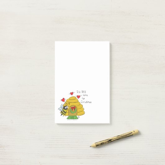 Cute Kerstbee Funny Holiday Cartoon Post-it® Notes (Op bureau)