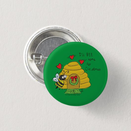 Cute Kerstbee Funny Holiday Cartoon Ronde Button 3,2 Cm (Voorkant /achterkant)