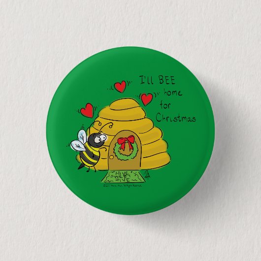 Cute Kerstbee Funny Holiday Cartoon Ronde Button 3,2 Cm (Voorkant)