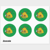 Cute Kerstbee Funny Holiday Cartoon Ronde Sticker (Vel)