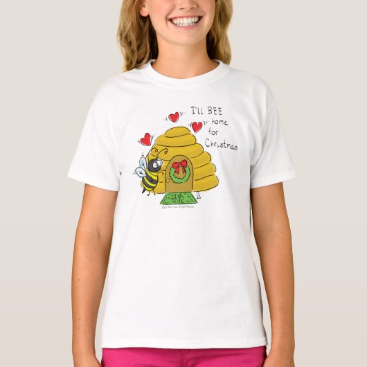 Cute Kerstbee Funny Holiday Cartoon T-shirt (Voorkant)
