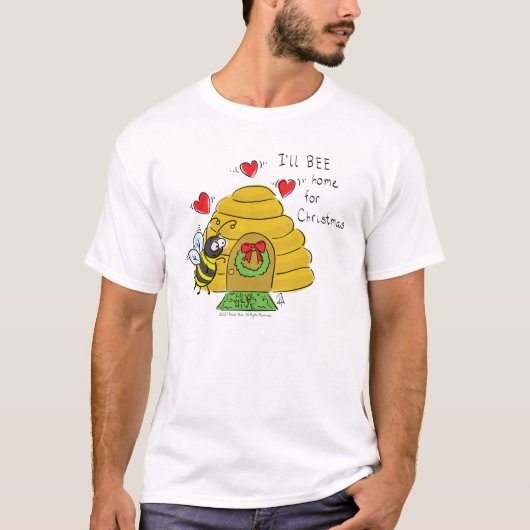 Cute Kerstbee Funny Holiday Cartoon T-shirt (Voorkant)